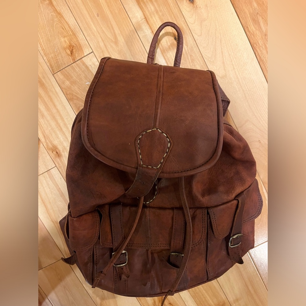 Large brown genuine leather backpack